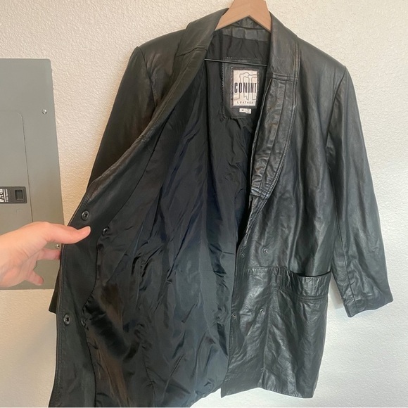 Vintage 80's 90's 100% Genuine Leather Oversized Long Coat Jacket Trench - Picture 9 of 12